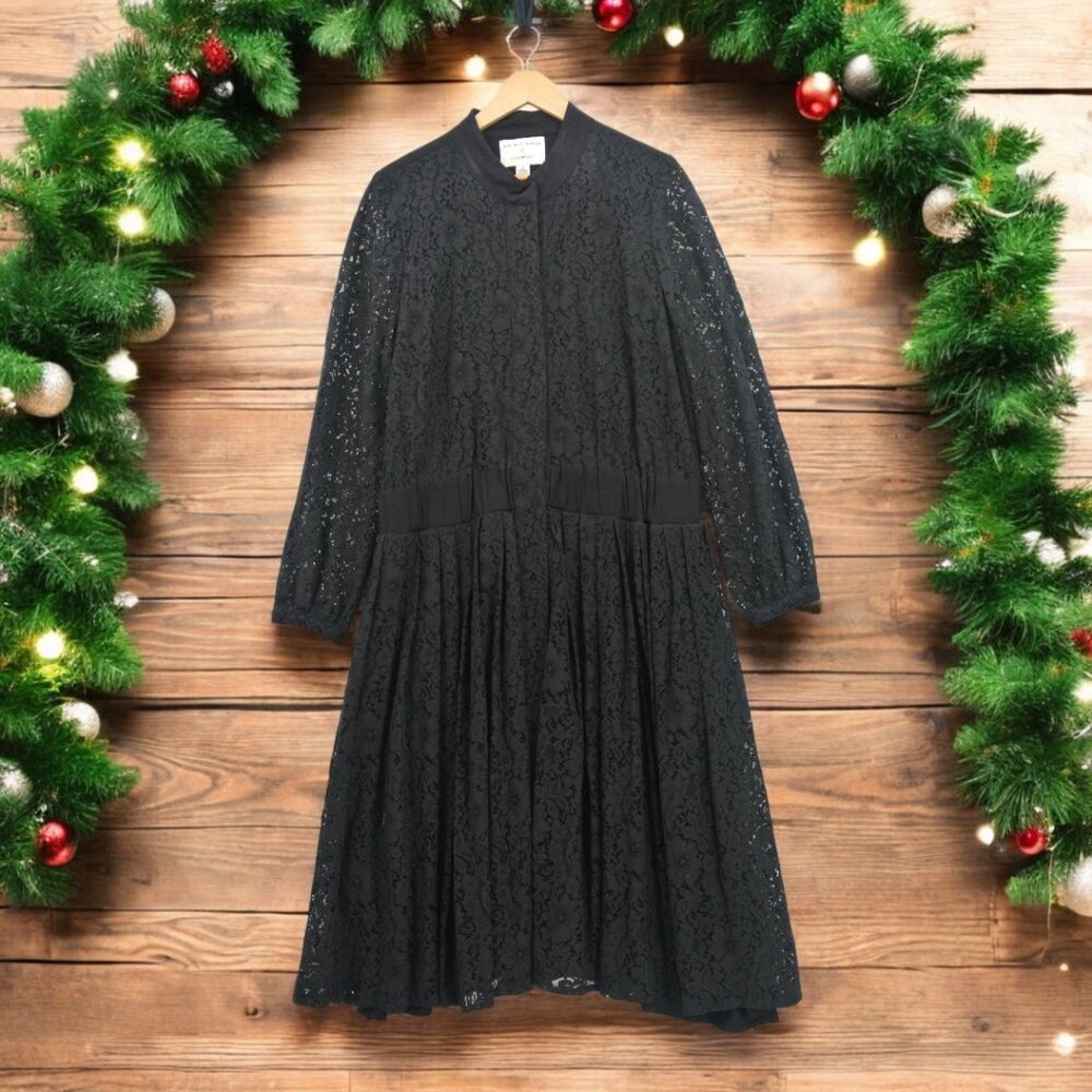 Girl‎ With Curves Lane Bryant Black Floral Lace Bomber A-Line Dress Coat 16